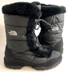 The North Face Nuptse Winter Snow Boots Black Fur with Goose Down Lace Up 7.5
